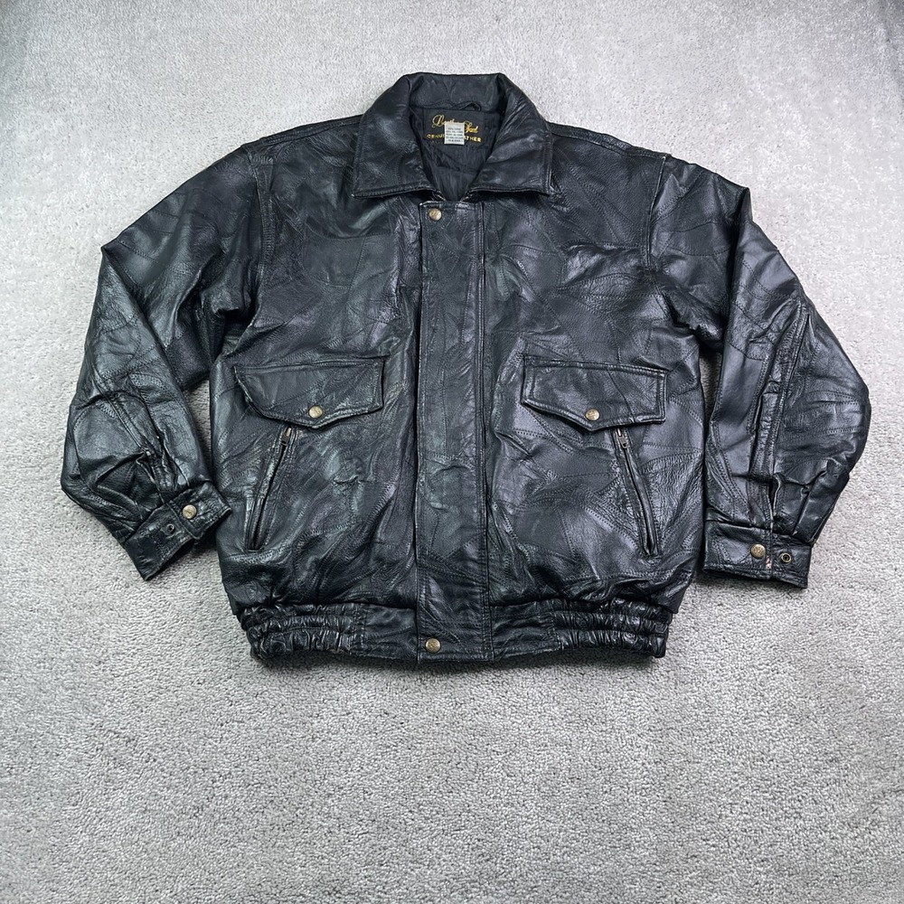 Vintage Leather & Soul Jacket Mens Medium Black Patchwork Bomber Biker Moto